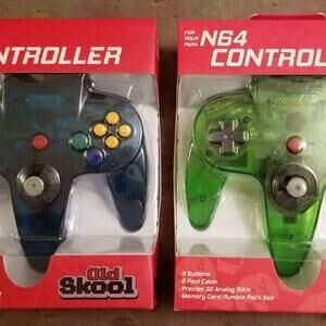 2 N64 Controllers - Ice Blue / Turquoise & Jungle Green (NEW) Funtastic OldSkool